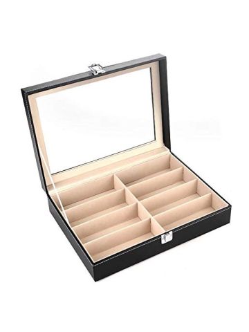 Eyewear Glasses Box Sunglasses Storage Box and Organizer for 8 Glasses Pu Leather, Black