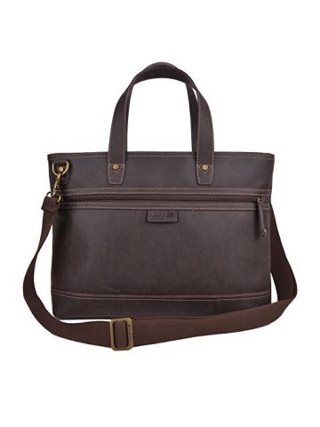 Cross Body And Shoulder Laptop Bag In Dark Brown Vegan Leather