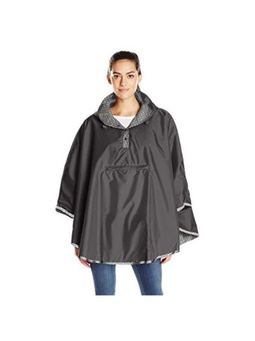 Totes Women's Reversible Rain Poncho, Black, One Size