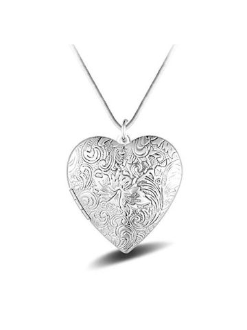 Heart Photo Locket Necklace, Silver Plated