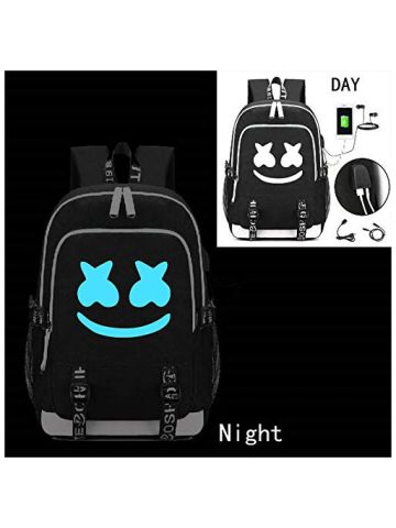 Marshmallow Backpack Luminous Dj Marshmello with Usb Charging Port, Unisex Fashion Travel Laptop Backpack