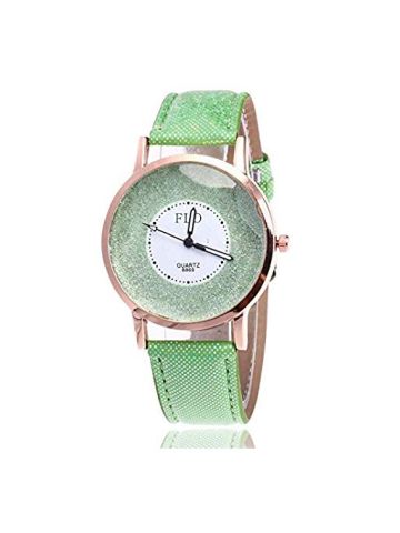 FLO Watch For Women PU Leather Retro Style Classic Round Dial All Match Trendy Watch Green