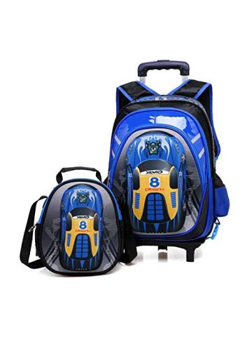 Y&D Kids's Trolly Bag Set, 2Pcs  Striped Pattern Double Wheel Waterproof School Sports Backpack Set Blue B07P1PHYPL