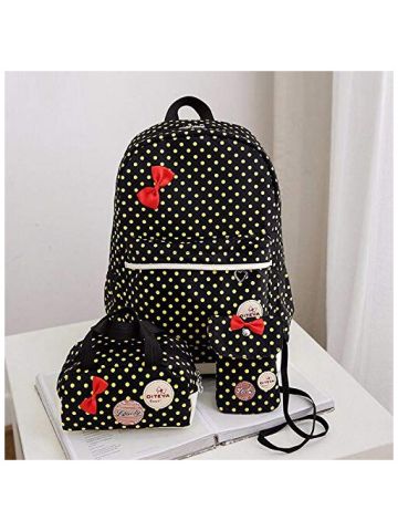Y&D Kid's Fashion Bag 3Pcs Set, Polka Dot Striped Pattern Solid Color Sweet School Backpack Set Black Color B07NDY5NZ9