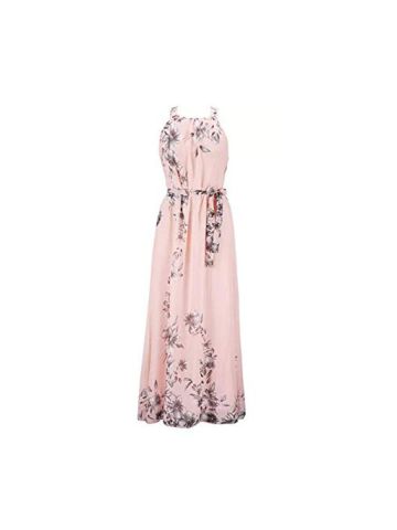 Y&D Women's Slash Neck Off Shoulder A Line Floral Pattern Flower Decor Sleeveless Maxi Long Slip Dress Color