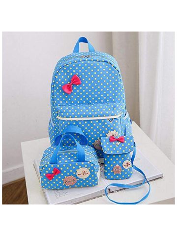 Y&D Kid's Fashion Bag 3Pcs Set, Polka Dot Striped Pattern Solid Color Sweet School Backpack Set Blue Color B07NDXQ3Q1