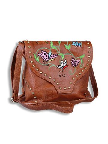Amorucio Crewel Embroidery Women Leather Shoulder Bag