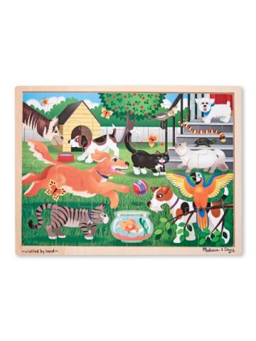Melissa & Doug Pets At Play Wooden Jigsaw Puzzle With Storage Tray 24 Pcs