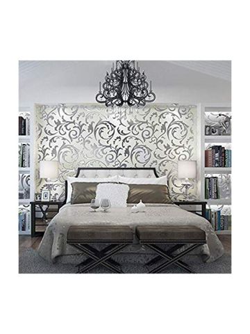 1X 10M Luxury Silver 3D Damask Embossed Wallpaper Rolls Home Art Decor