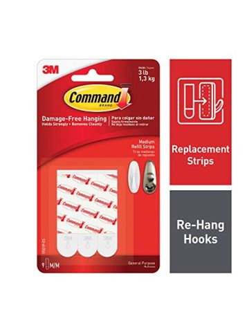 Command Refill Strips, Medium, White, 9-Strips, (pack Of 3)