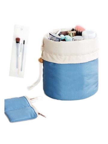 Waterproof Travel Makeup Cosmetic Organizer Toiletry Storage Bag Dresser Pouch Round Cylinder Blue