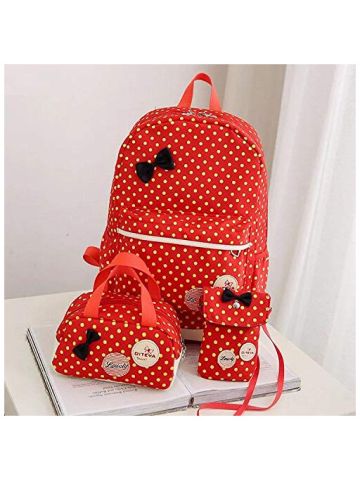 Y&D Kid's Fashion Bag 3Pcs Set, Polka Dot Striped Pattern Solid Color Sweet School Backpack Set Red Color B07NDZ6H9T