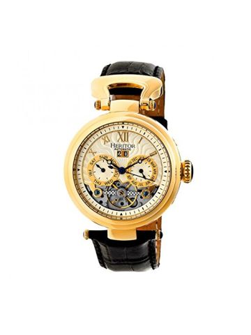 Heritor Automatic Ganzi Semi-Skeleton Leather-Band Watch - Gold/Silver