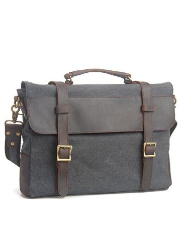 Peacechaos Vintage Canvas Leather Messenger Traveling Briefcase