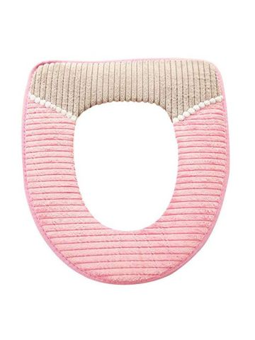Flannel Thickened Warm Striped Toilet Seat Pad Toilet Seat Cushion with Hook and Loops