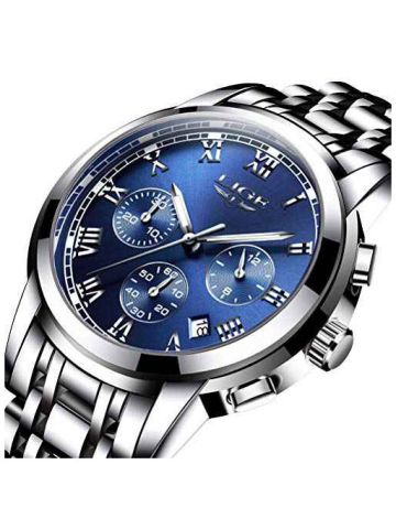Lige Watches Mens Full Steel Quartz Analog Watch Man