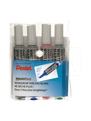 Pentel Maxiflo Mwl6 Pack Of 4 Whiteboard Markers With Chisel Tips