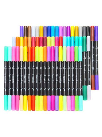 Soucolor 60 Colors Dual Tip Brush Pens With Fineliner Tip 0.4 Art Markers
