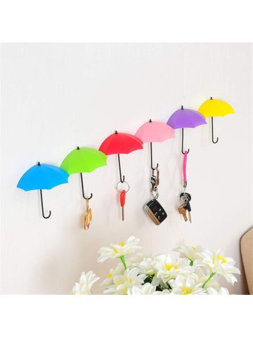 12 Pcs Colorful Umbrella Wall Hook Key Hair Pin Holder Organizer Decorative