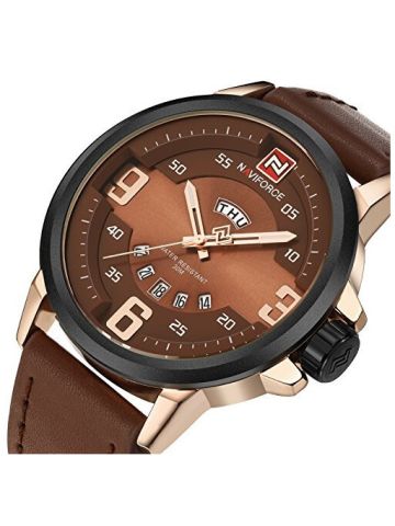 Tonnier Mens Watches Leather Band Calendar Casual Watches For Men, Coffee