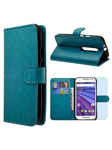 Innovaa Premium Leather Wallet Case +Screen Protector & Touch Screen Stylus Pen Teal
