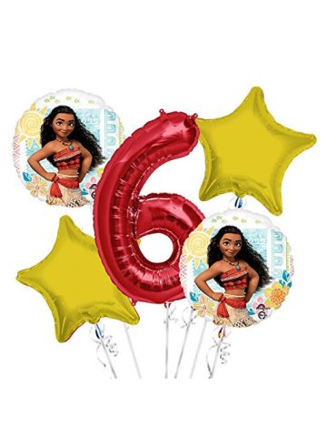 Viva Party Moana Balloon Bouquet 6Th Birthday 5 Pcs