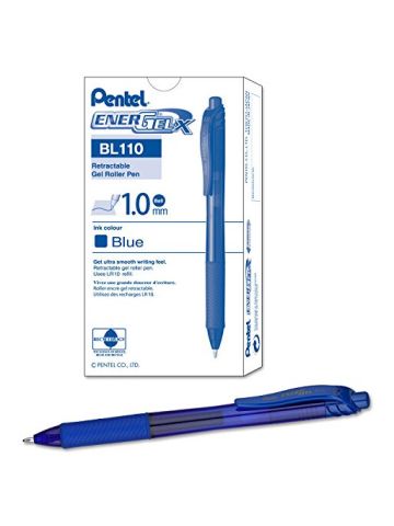 Pentel EnerGel-X Retractable Liquid Gel Pen (1.0mm) Metal Tip, Blue Ink, Box Of 12