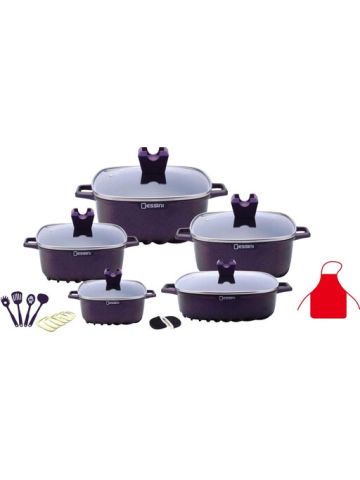 Dessini Granite Aluminium Cookware Set 22 Pcs Purple