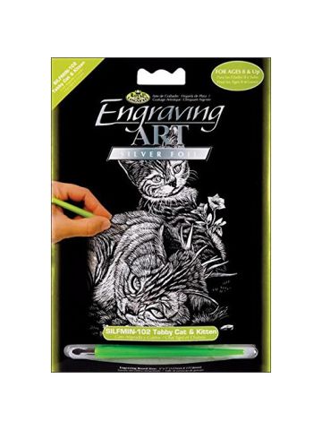 Silver Foil Engraving Art Mini Kit 5X7 Tabby Cat & Kitten Pack Of 6