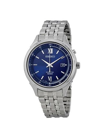 Seiko Men's SKA655 Silver Stainless-Steel Seiko Kinetic Watch With Blue Dial