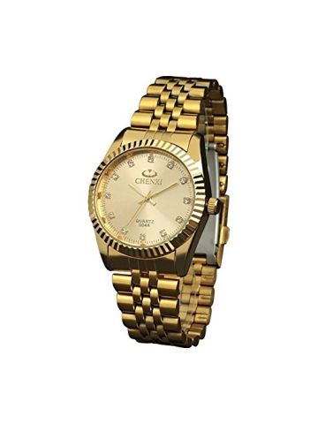 FQ-043 Classic Golden Stainless Steel Crystals Quartz