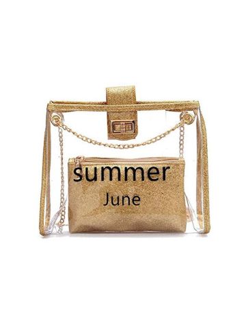 Y&D Women's Stylish Bag 2in1 Transparent Shiny Sequins Shoulder Bag Gold B07NDY2VV8