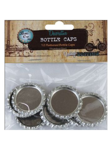 Vintage Flattened Bottle Caps 1 Inch 12 Per Package -Black