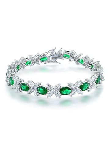 Bling Jewelry Simulated Emerald CZ Marquise Tennis Bracelet Rhodium Plated