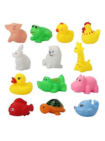 Evaliana 13pcs Soft Rubber Animals Kids Water Toys Squeeze Sound Spraying Beach Bathroom