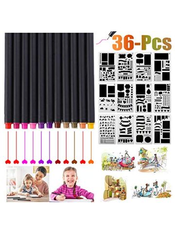 24 Color Fineliner Pens And 12PCS Bullet Notebook Diary Scrapbook Planner Kit