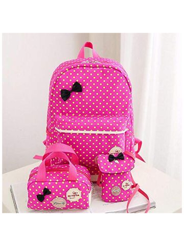 Y&D Kid's Fashion Bag 3Pcs Set, Polka Dot Solid Color Sweet School Backpack Set Pink Color B07NDZ3YSP