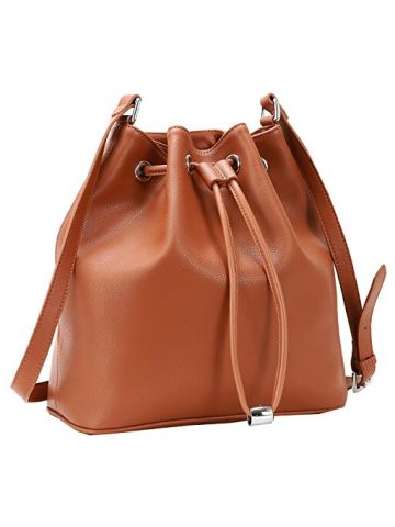Heshe Womens Leather Drawstring Buckets Handbags Shoulder Bag