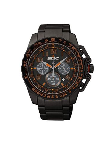 Seiko Mens Black Stainless Steel Solar Chronograph Watch