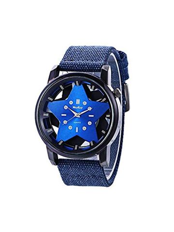 Mcy Key MK-1 Men's Watch Vintage Chic High Quality Quartz Round Dial Star Decor Solid Color Trendy Watch Blue Color