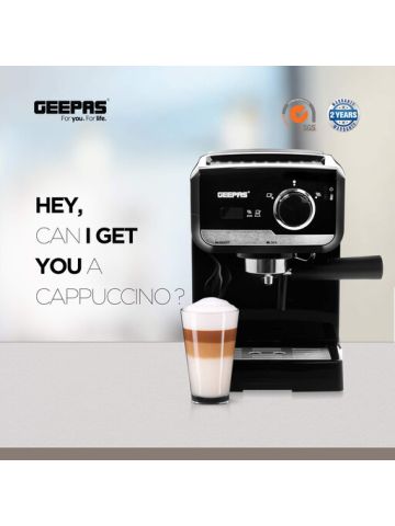 Geepas 1140W Espresso Machine Barista Coffee Maker with 15 Bar Pump & Milk Frother with Removable 1.25L Water Tank