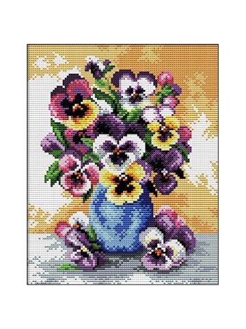 Needleart World No Count Printed Cross Stitch Kit 10 X12 - Vase Of Pansies