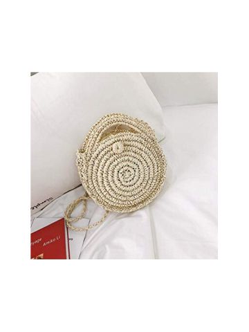 Women Circular Handwoven Retro Rattan Straw Weave Beach Bag Crossbody Bag