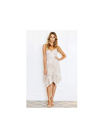 Women's Maxi Knee Length Dress Deep v Neck Split White Dress