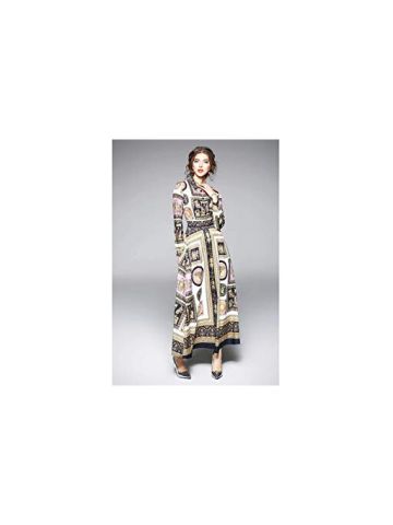 Y&D Women'S Floral A Line Patchwork Tassel Ethnic Long Sleeve Midi Sweet Dress Multi Color