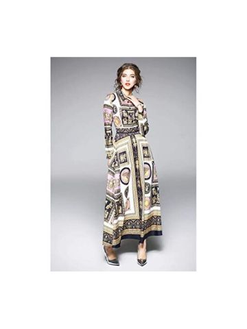 Y&D Women's Floral A Line Patchwork Tassel Ethnic Long Sleeve Midi Sweet Dress