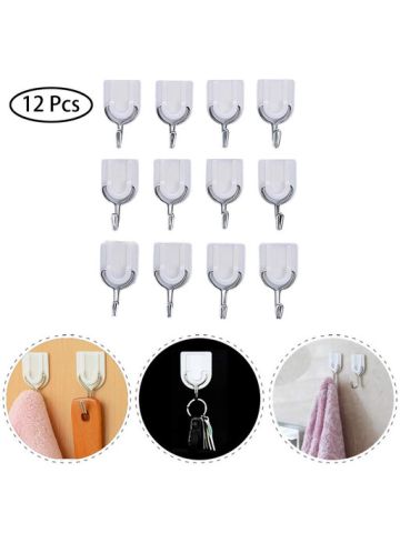 Strong Adhesive Hook Wall Door Sticky Hanger Holder Kitchen Bathroom White 12 Pcs