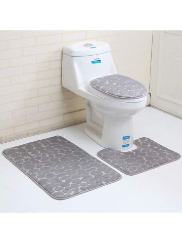 3 Pc Bathroom Set Rug Contour Mat Toilet Lid Cover Plan Solid Color Bath Mats