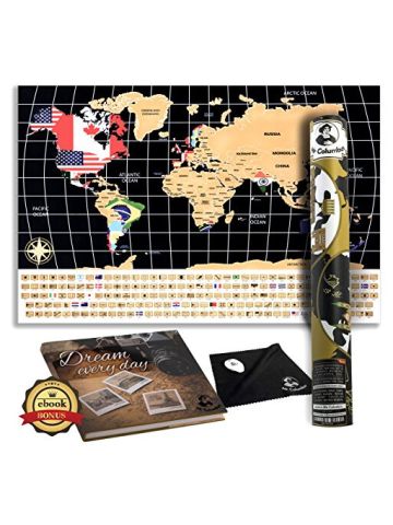 Scratch Off World Map Poster Travel Map With US States And Country Flags