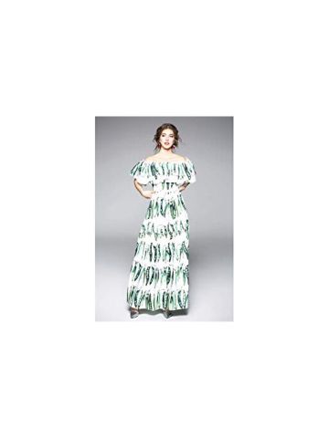 Y&D Women'S A Line Slash Neck Off Shoulder Ruffles Style Striped Maxi Long Dress Multi Color